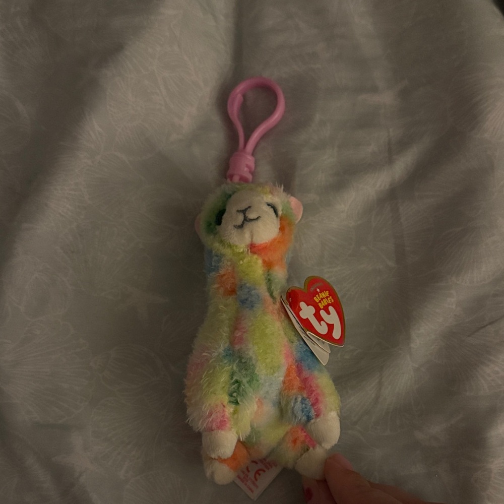 Ty Multicolor Plush Llama Keychain